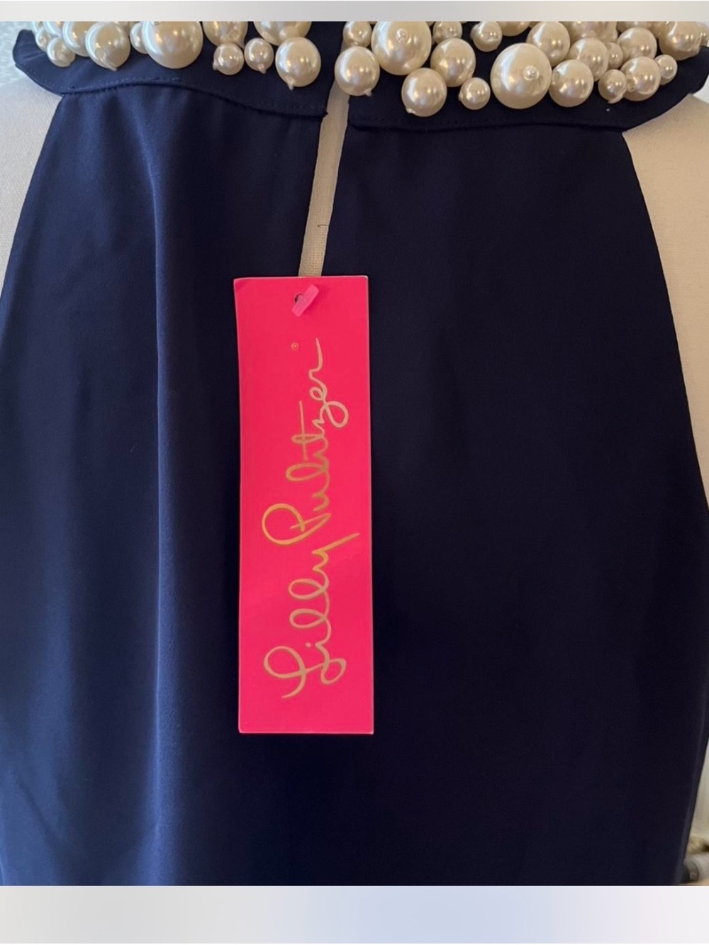Lilly Pulitzer Navy Pearl-Embellished Halter Top - Picture 3 of 4